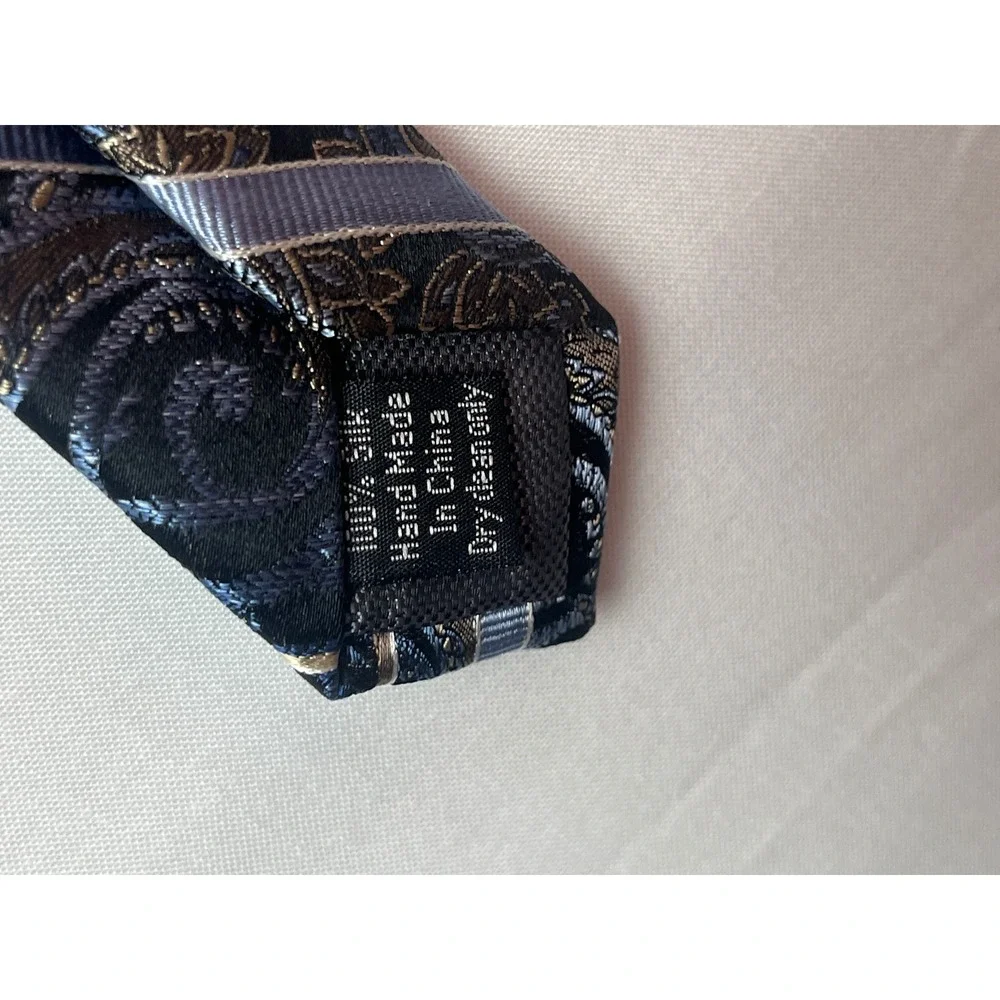 Pronto Uomo Couture Silk Tie Mens Paisley Floral Striped Blue Brown 100% Silk